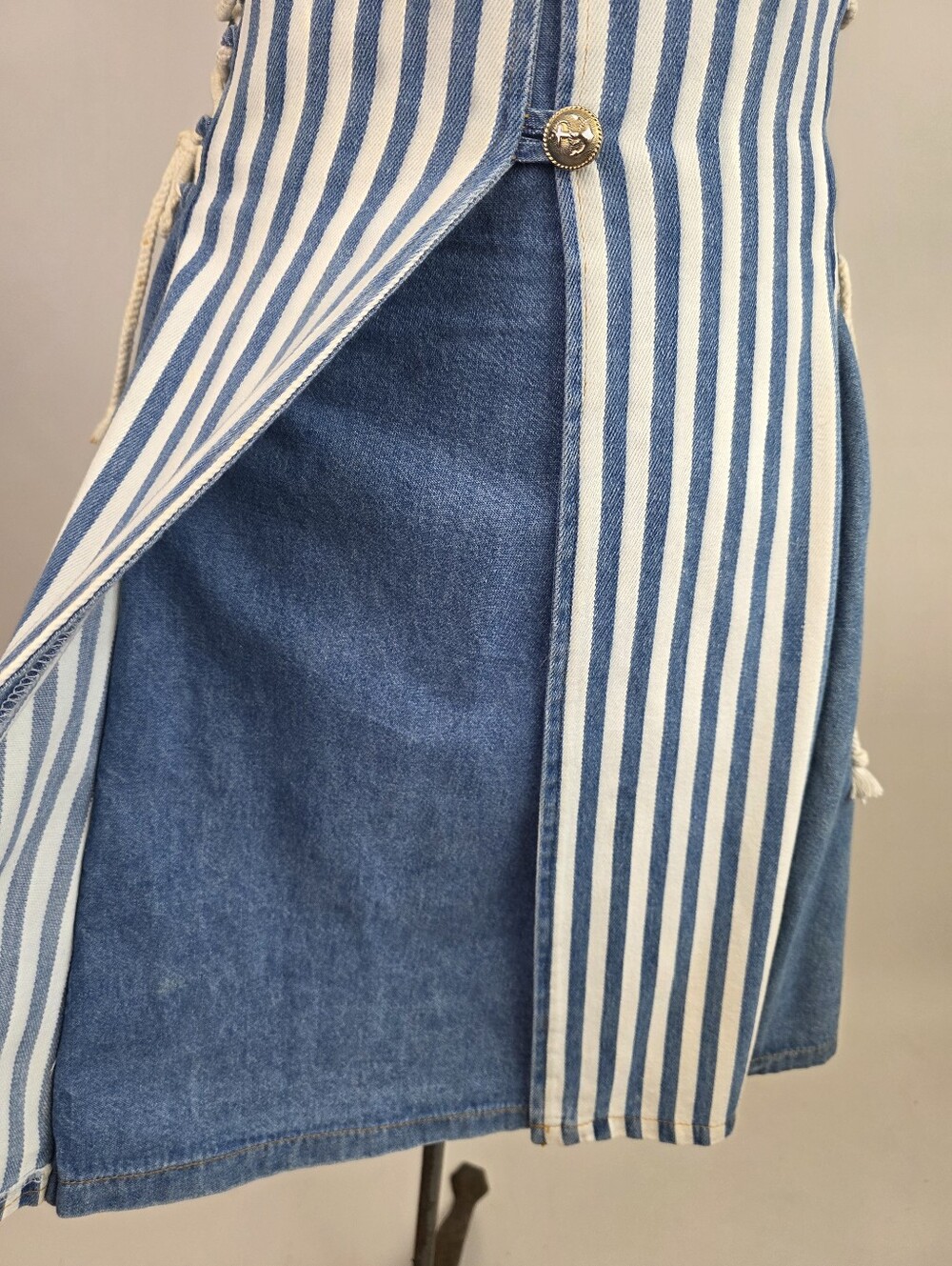 Green Box USA Vintage Women's Denim Striped Adjustable Side-Tie Dress Size L - Picture 7 of 7